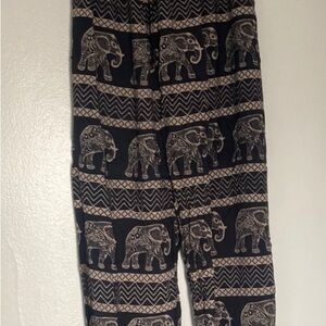 Black Elephant Print Lightweight Pants